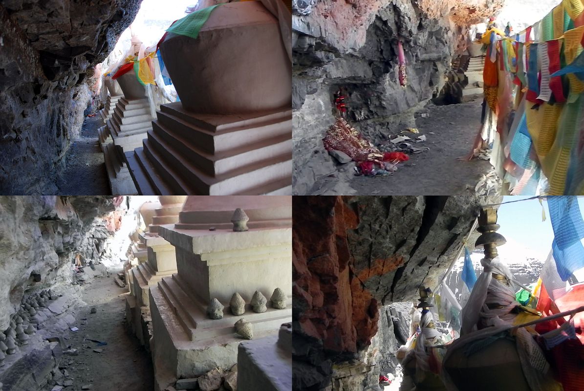 31 Walking Behind The 13 Golden Chortens On Mount Kailash South Face In Saptarishi Cave On Mount Kailash Inner Kora Nandi Parikrama I then walked behind the 13 Golden Chortens inside the Saptarishi Cave, noticing the devotional objects left by pilgrims and the tsa-tsas and small chortens.